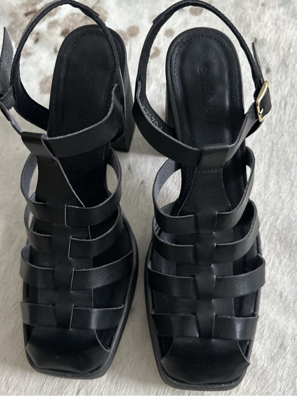 ALOHAS Black Strappy Block Heels - Picture 3 of 6